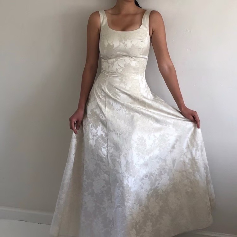 Jessica‎ McClintock Gunne Sax VTG 90s Satin Jacquard Formal Gown Prom Ren Faire